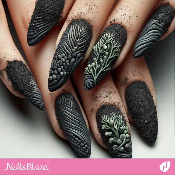 3D Coral Reefs on Dark Nails | Save the Ocean Nails - NB2835